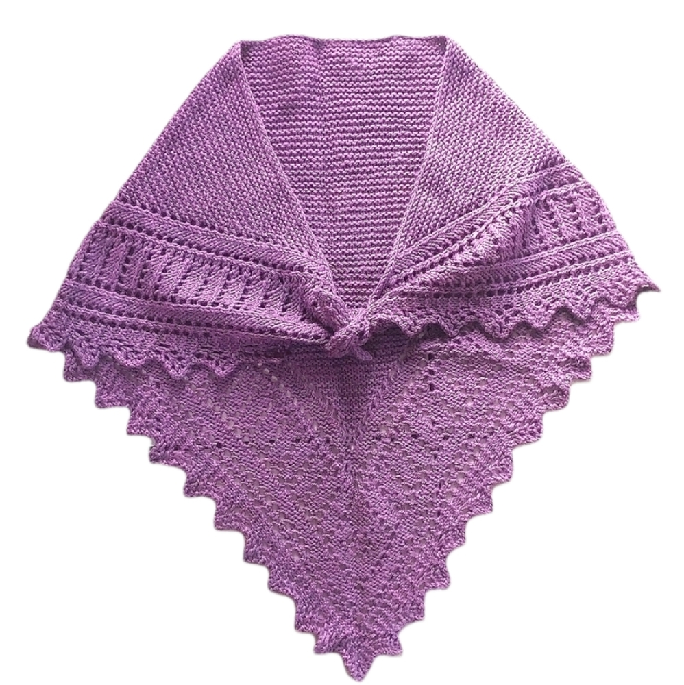 HANDMADE Shawl Washable Wool Wrap Triangle Shape Openwork Knit Ribs and Picots - Picture 2 of 6